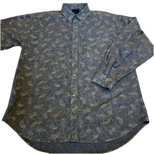 Vintage 90s Permit Button Up Shirt Mens Medium Black Purple Paisley Goth Grunge